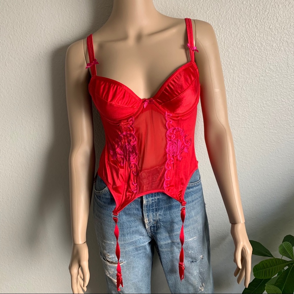 80s Shirley Of Hollywood Rose Embroidered Corset Gem